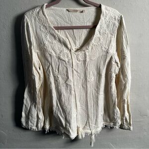 Soft Surroundings Floral Embroidered Peasant Blouse
